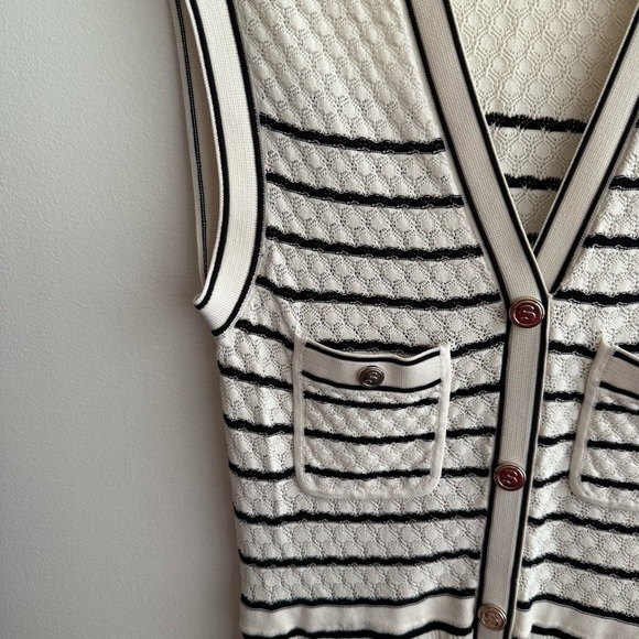 Sandro Molina Button Front Maxi Black & White Striped Sweater Dress - Picture 5 of 8